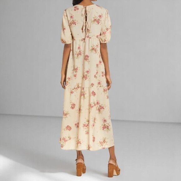 NWT En Saison Natural Color Floral Print Midi Dress - Picture 8 of 10